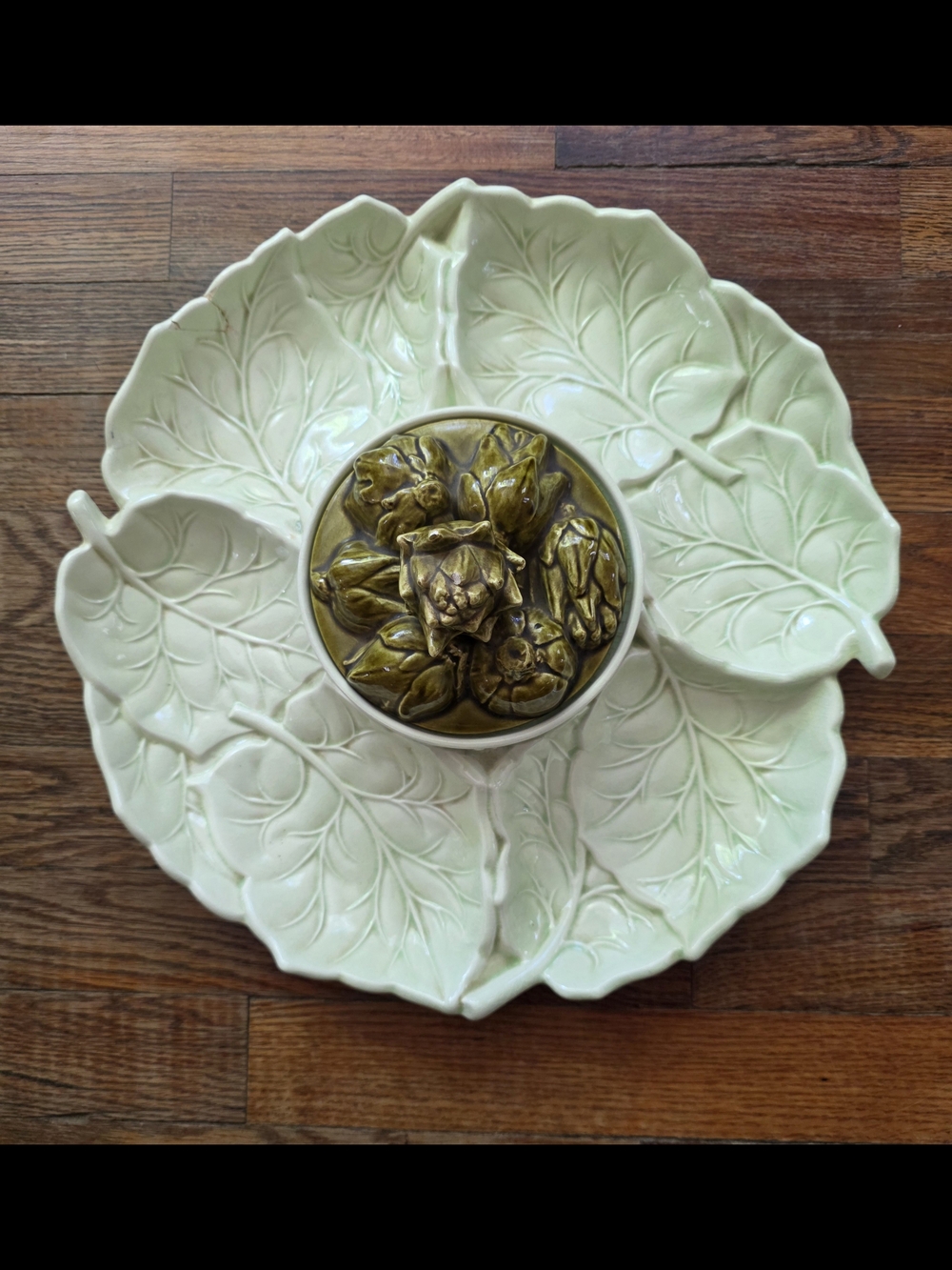 Rare Artichoke & Leaf Serving Platter Dip Tray California Pottery Vintage